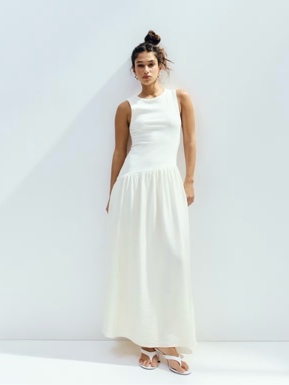 H&M Cream Sleeveless Asymmetric Hem Midi/Maxi Dress NWT size XL, XS